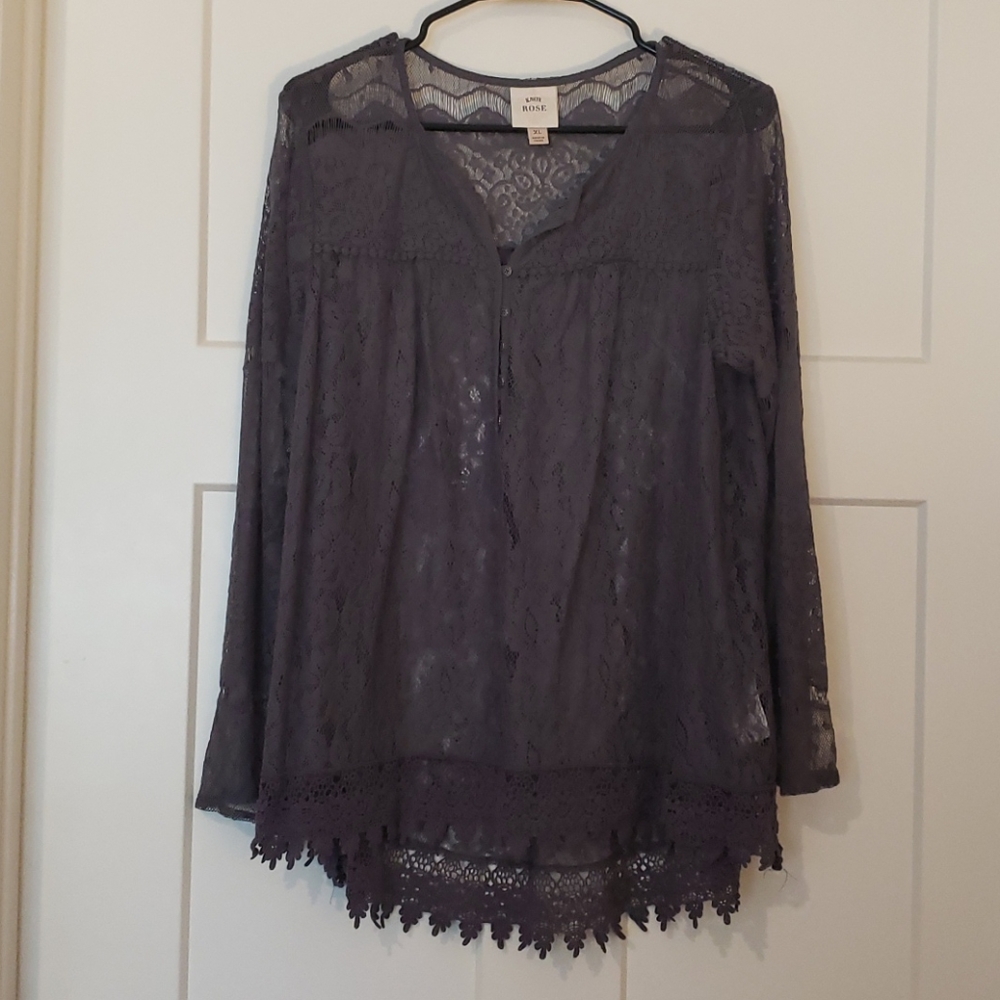 Gray lace long sleeved shirt